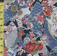 *Japanese - Compact Japanese Floral Collage with Japanese Motifs - TAK TM-7701-C - Blue