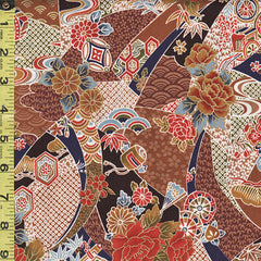 *Japanese - Compact Japanese Floral Collage with Japanese Motifs - TAK TM-7701-D - Brown