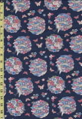 *Japanese - Floating Floral Balls with Butterflies, Blossoms, Pines & Cranes - TAK TM-7702-C - Navy