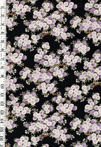 Asian - Kona Bay - Small Floral Branches (2017) - Lavender & White - Black - Last 1 yard