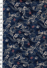 *Japanese - Transpacific Koi, Water Swirls & Crested Waves - Indigo - Last 3 yards