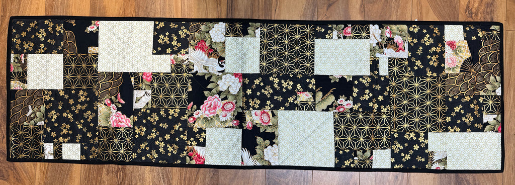 *Quilt - Table Runner - Asian Cranes, Peonies & Cherry Blossoms