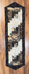 *Quilt - Table Runner - Asian Floral - Natural, Brown, Black