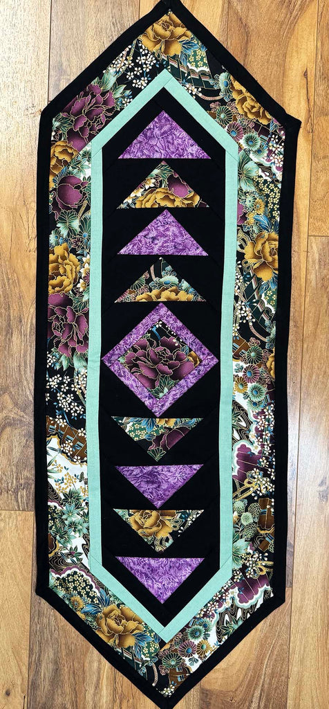 *Quilt - Table Runner - Asian Peonies - Purple, Dark Mauve, Teal, Mint Green