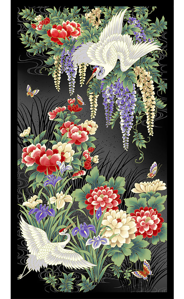 *Asian - TSURU Crane and Floral Garden - 5256 - PANEL