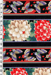 *Asian - TSURU Chrysanthemum & Butterfly Stripe - TSUR-5259-K - Black