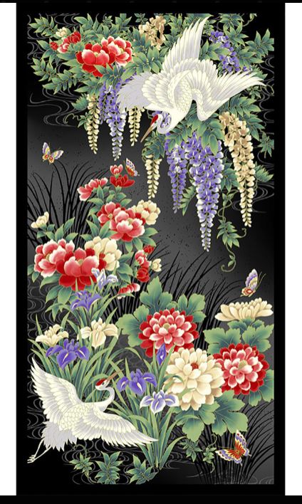 *Asian - TSURU Crane and Floral Garden - 5256 - PANEL