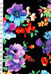 *Floral - Timeless Treasures - Vibrant Colorful Floral - 1866-4177 - Black - By the Half Yard