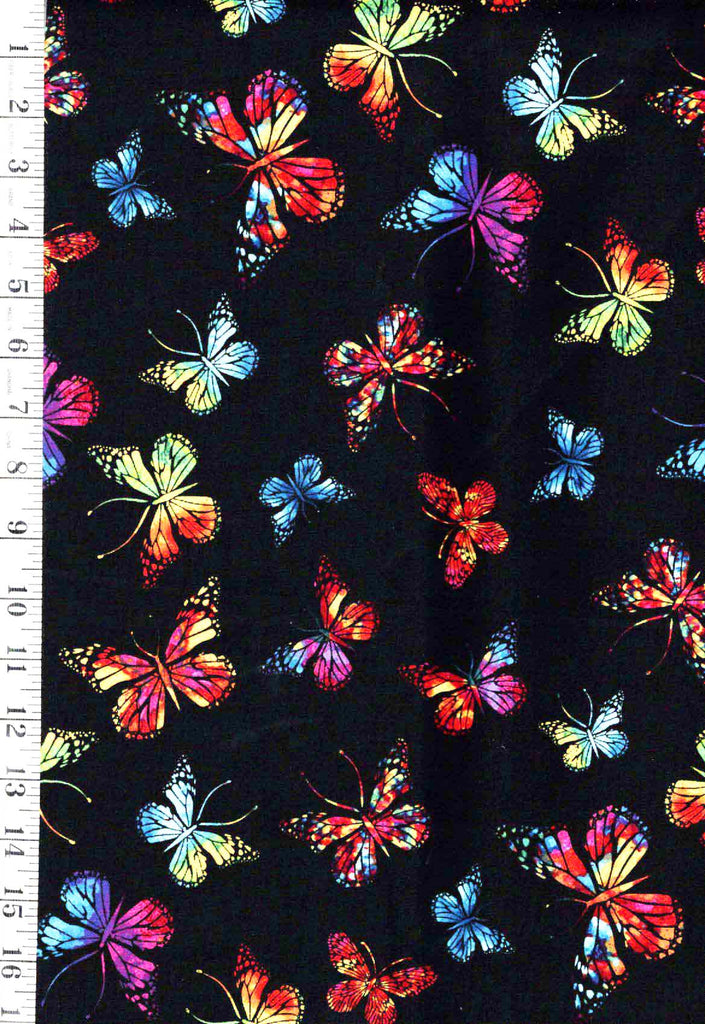 *Novelty - Timeless Treasures - Brightly Colored Butterflies - 1866-4250 - Black - By the Half Yard