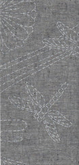 Sashiko Pre-printed Small Panel - QH Textiles - HFNP24BK-04B - Yarn Dyed Nep Fabric - TWILIGHT DRAGONFLY - GRAY