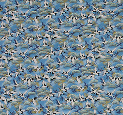 Asian - Small Cranes Flying & Japanese Pines - TX-21-11 - Blue - Last 2 1/4 Yards