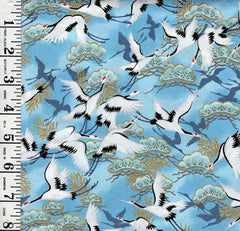 Asian - Small Cranes Flying & Japanese Pines - TX-21-11 - Blue - Last 2 1/4 Yards