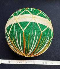 TEMARI BALL - Large Size - Green, Cream & Orange with Gold Metallic - Vintage