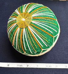 TEMARI BALL - Large Size - Green, Cream & Orange with Gold Metallic - Vintage