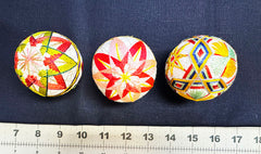 TEMARI BALL - Small Size - Red, Pink & Green with Gold Metallic Threads - SET OF 3 - Vintage