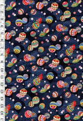 Japanese - Yamaoka Colorful Temari Balls & Fans - Y-1500-183A - Multi-Colors - By the Half Yard