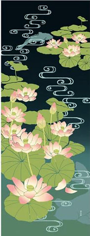Tenugui - Japanese Scarf or Towel - Lotus & Water Lilies