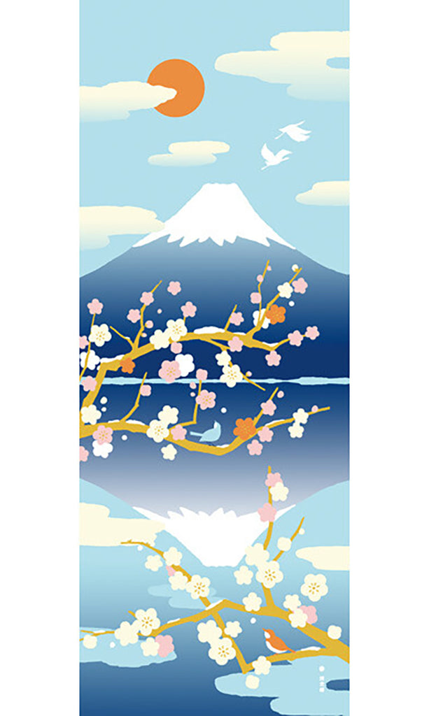 Tenugui - Japanese Scarf or Towel - Mt. Fuji & Cherry Blossoms