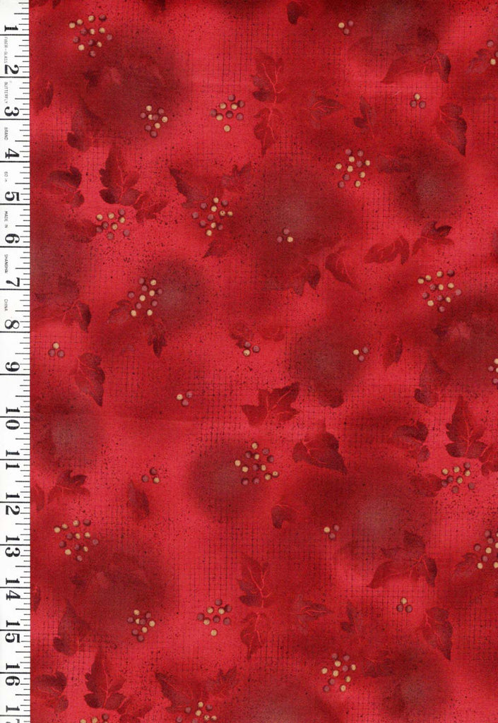 *Floral - Origins Leaves & Berries - Rosey Brick Red - Last 1 2/3 yard