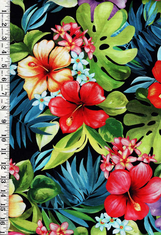 *Tropical - Tropical Bliss - Colorful Hibiscus, Plumeria & Monstera Leaves - DCX9114-Black