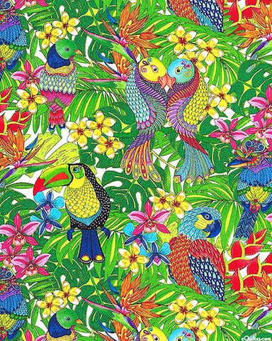 Tropical - Tropical Flair - Love Birds, Toucan & Floral Jungle - 77658-973 - Last 1 yard