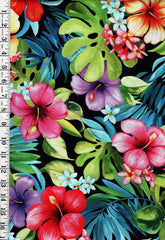 *Tropical - Tropical Bliss - Colorful Hibiscus, Plumeria & Monstera Leaves - DCX9114-Black