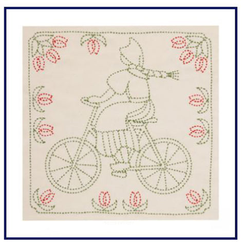 Sashiko World - The Netherlands - Sampler Kit with Needle & Thread - Voldendam Bicycle Lady - Beige / Natural