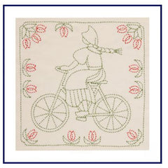 Sashiko World - The Netherlands - Sampler Kit with Needle & Thread - Voldendam Bicycle Lady - Beige / Natural