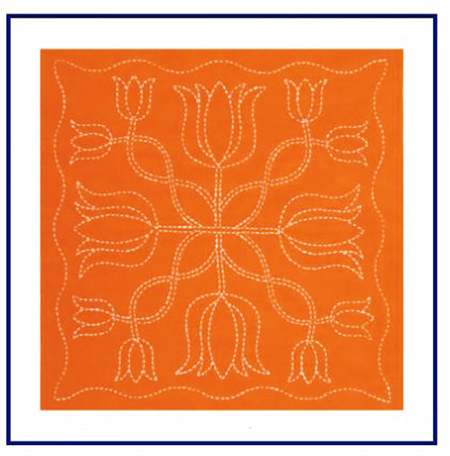 Sashiko World - The Netherlands - Sampler Kit with Needle & Thread - Twelve Tulips - Orange