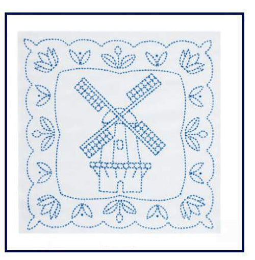 Sashiko World - The Netherlands - Sampler Kit with Needle & Thread - Windmill - White