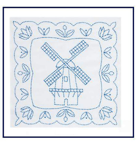 Sashiko World - The Netherlands - Sampler Kit with Needle & Thread - Windmill - White