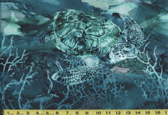 *Tropical - Northcott Sea Breeze - Swimming Turtles & Coral Reef - DP27095-44 - Blue-Teal-Aqua