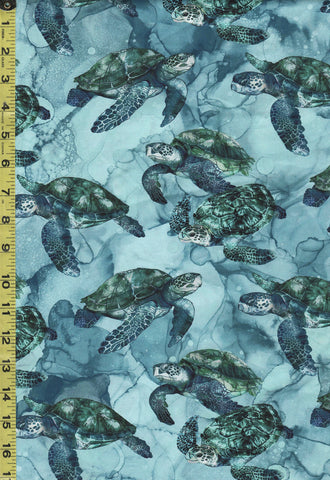 *Tropical - Northcott Sea Breeze - Swimming Turtles - DP27097-44 - Blue Multi