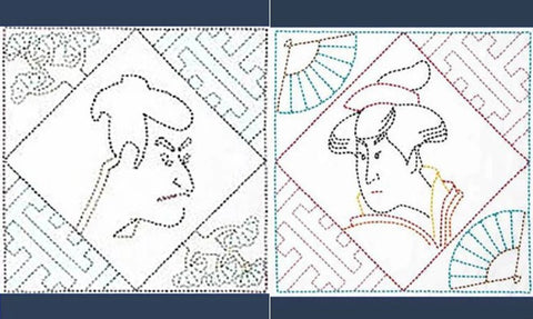 *Sashiko Pre-printed Sampler - Buy One - Get One Free - Ukiyo-e Actor (Navy) & Ukiyo-e Beauty (Navy)