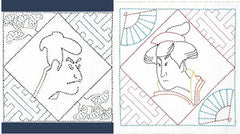*Sashiko Pre-printed Sampler - Buy One - Get One Free - Ukiyo-e Actor (Navy) & Ukiyo-e Beauty (White)
