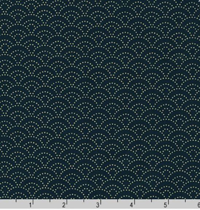 *Japanese - Sevenberry Kasuri Collection - Small Dotted Wave (Seigaiha) - SB-88222D3-5 - Dark Navy/ Indigo