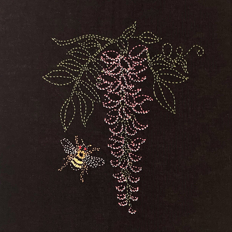 Sashiko - Pre-printed Panel - Sashiko Scenes - Wisteria & Bumblebee