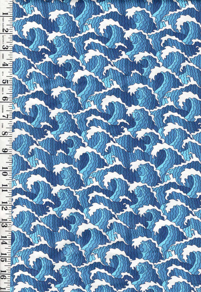 *Japanese Novelty - Japanese Garden - Stylized Crested Waves - 120-2059 - Blue - By the Half Yard