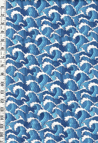 *Japanese Novelty - Japanese Garden - Stylized Crested Waves - 120-2059 - Blue - By the Half Yard