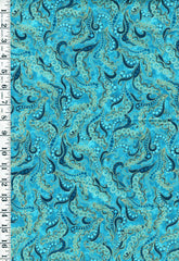Tropical - Swirly Grasses Gone Wild -Turquoise Blue - Last 3/4 yard