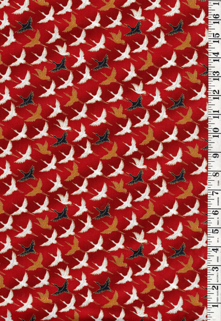 Asian - Wind Song - Small Flying Cranes - 6026602 - Red - By the Half Yard