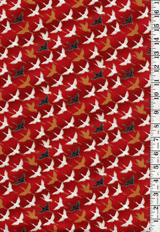 Asian - Wind Song - Small Flying Cranes - 6026602 - Red - By the Half Yard