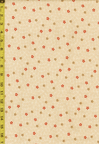 *Japanese - Yamaoka Small Floating Red & Tan Cherry Blossoms - Y-794-3A - Beige
