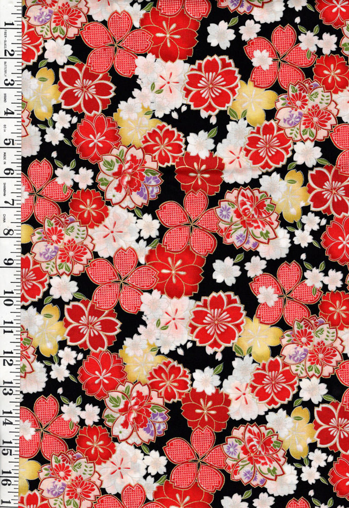 *Japanese - KOKKA - Compact Colorful Sakura Blossoms - YGA-61040-1E40 - Black