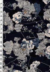 *Japanese - KOKKA - Foo Dogs & Peonies - YGA-61050-1C32 - Indigo