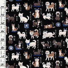 *Japanese Novelty - Kokka - Dog Dictionary - YPA-56030-1D - Black - By the Half Yard