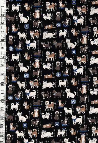 *Japanese Novelty - Kokka - Dog Dictionary - YPA-56030-1D - Black - By the Half Yard