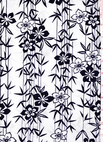 Yukata Fabric - 080 - Bamboo & Floral Columns - Last 3 Yards