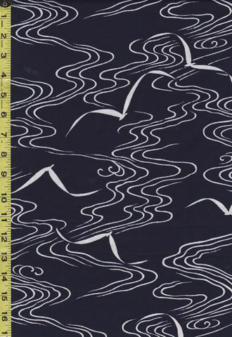 Yukata Fabric - 900 - Seagulls & Water Swirls - Indigo