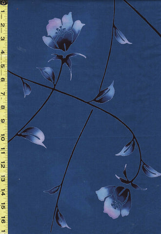 Yukata Fabric - 916 - Floral in Blue - Dark Blue
